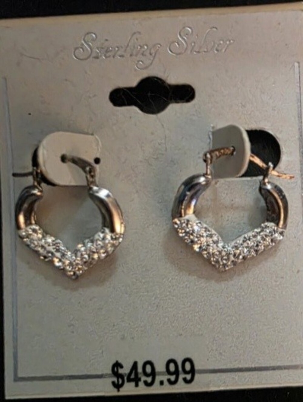Crystal V-Shape Hoop Earrings - Silver